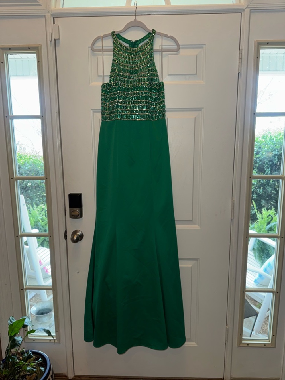 Emerald Beaded Halter Evening Gown